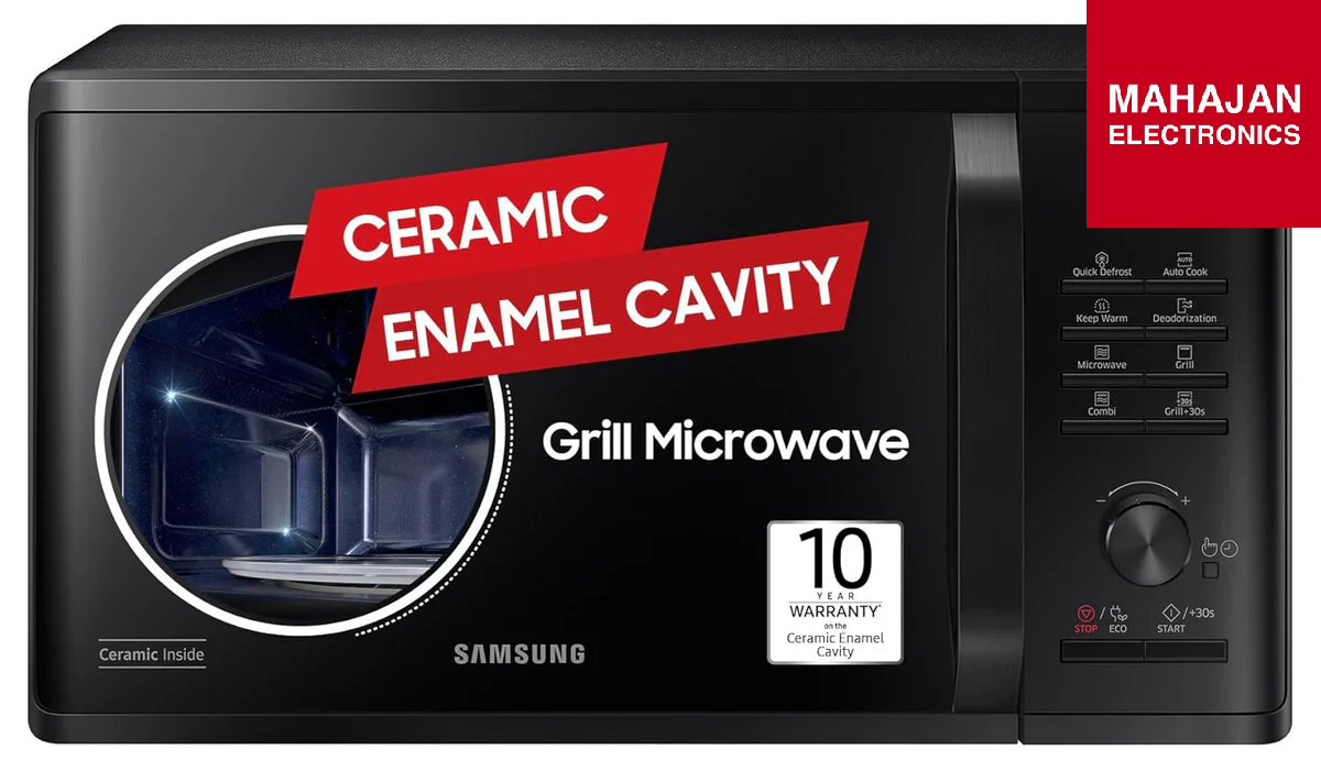 Samsung MG23A3515AK/TL 23L Grill Microwave Oven (Black) with Ceramic Enamel Cavity, Eco Mode, Quick Defrost & Browning Plus