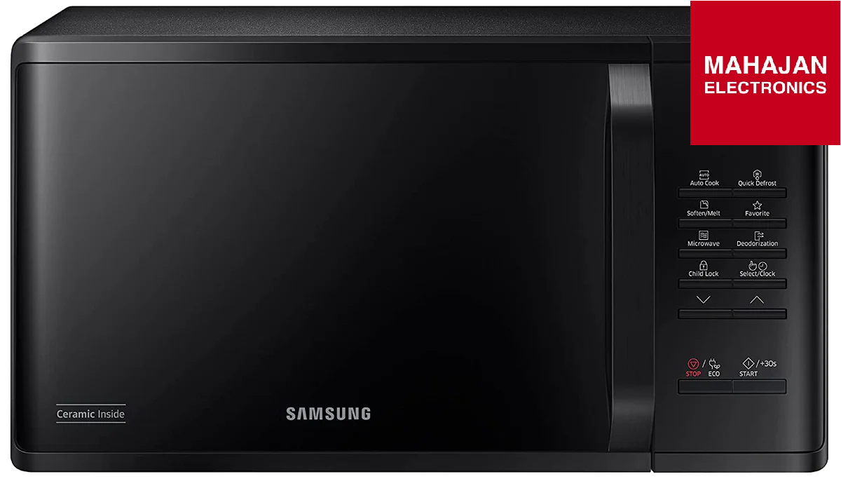 Samsung 23L Solo Microwave Oven (MS23A3513AK/TL, Black) – Ceramic Enamel Cavity, Quick Defrost, AutoCook, ECO Mode