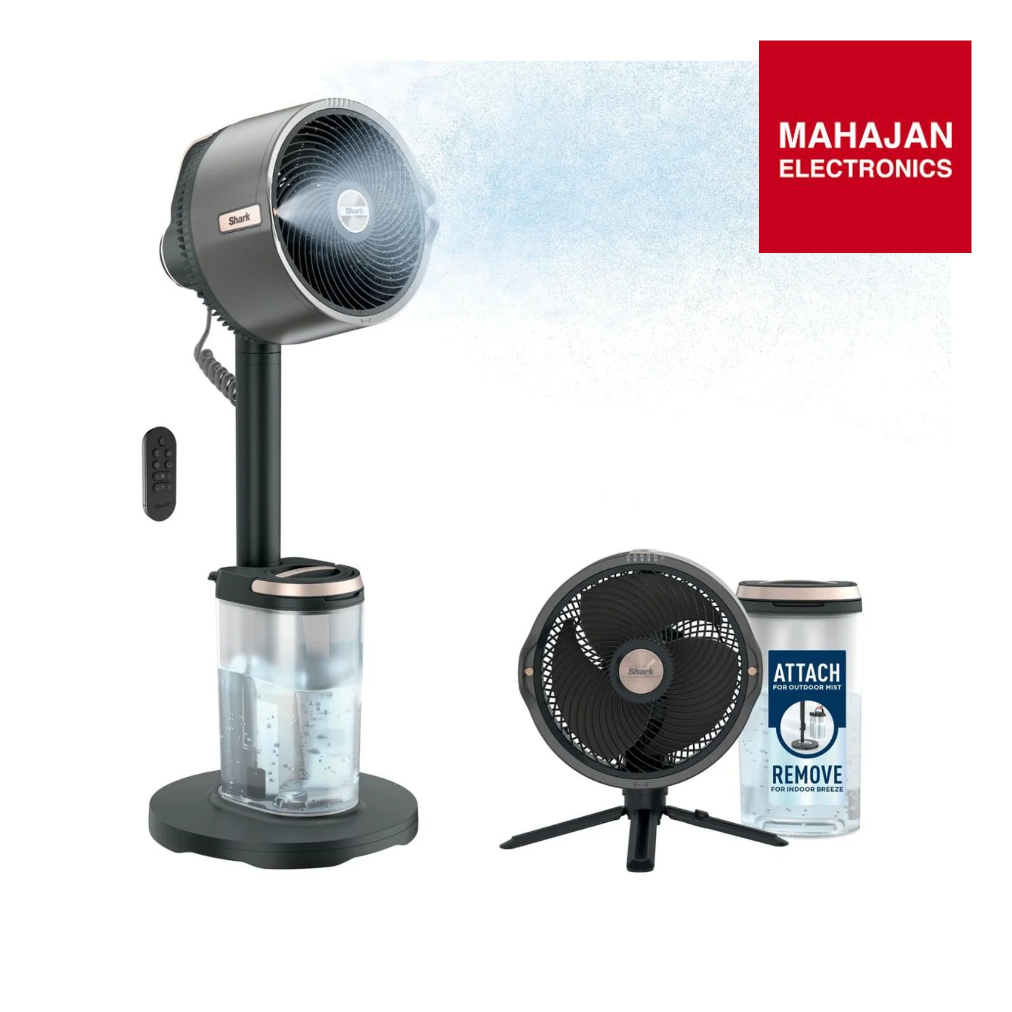 Shark FA300EU FlexBreeze Pro Mist Wireless Indoor/Outdoor Fan, Portable Mister, 20m Range, Free Standing or Tabletop, 5 Speed, Quiet, Remote Control, Charcoal Grey-Online Mahajan Electronics