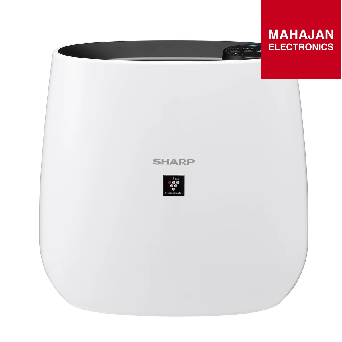 White Sharp air purifier with Mahajan Electronics logo on a white background