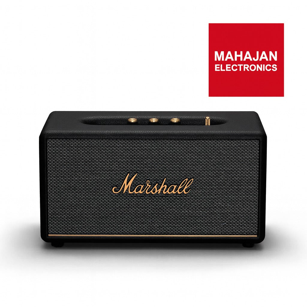 Marshall speaker with Mahajan Electronics logo on a white background