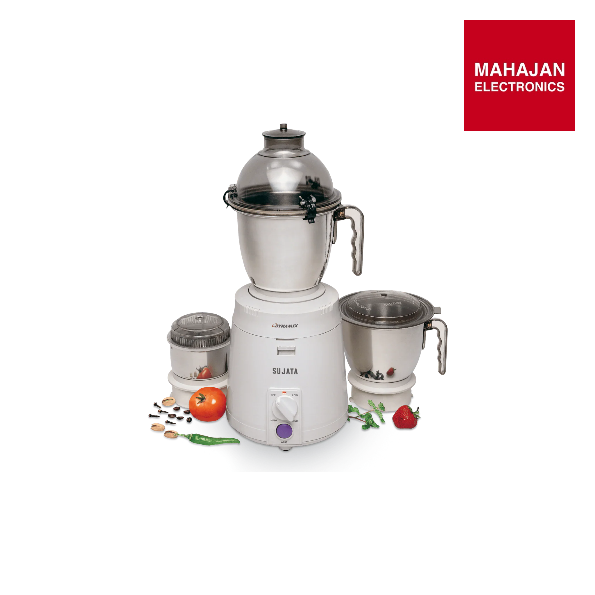 Sujata Dynamix, Mixer Grinder, 900 Watts, 3 Jars (White) - Mahajan Electronics Online