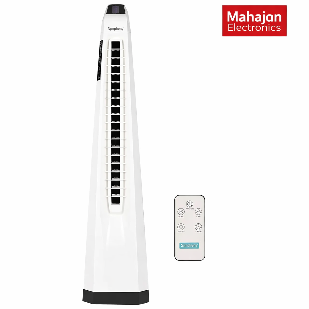 Symphony Surround-i Bladeless Tower Fan for Room | High-Speed with Swivel Action, Touchscreen Control Panel & Remote | 1 Year Warranty | White Mahajan Electronics Online
