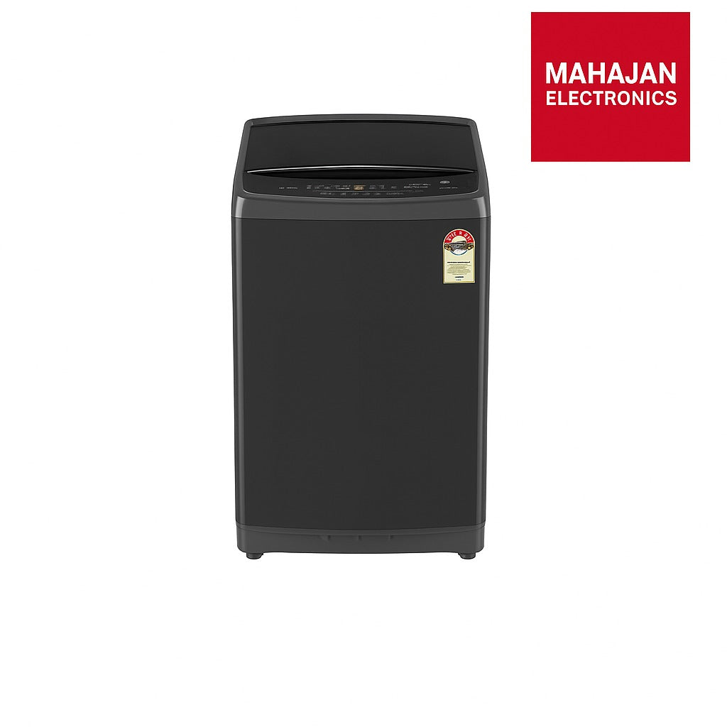 Black washing machine with Mahajan Electronics logo on a white background