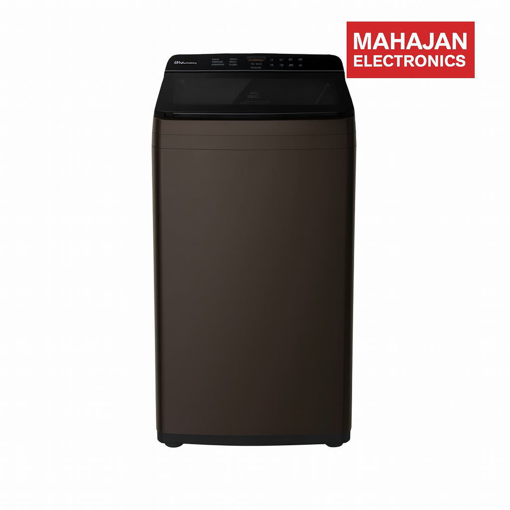 Black washing machine with Mahajan Electronics logo on a white background