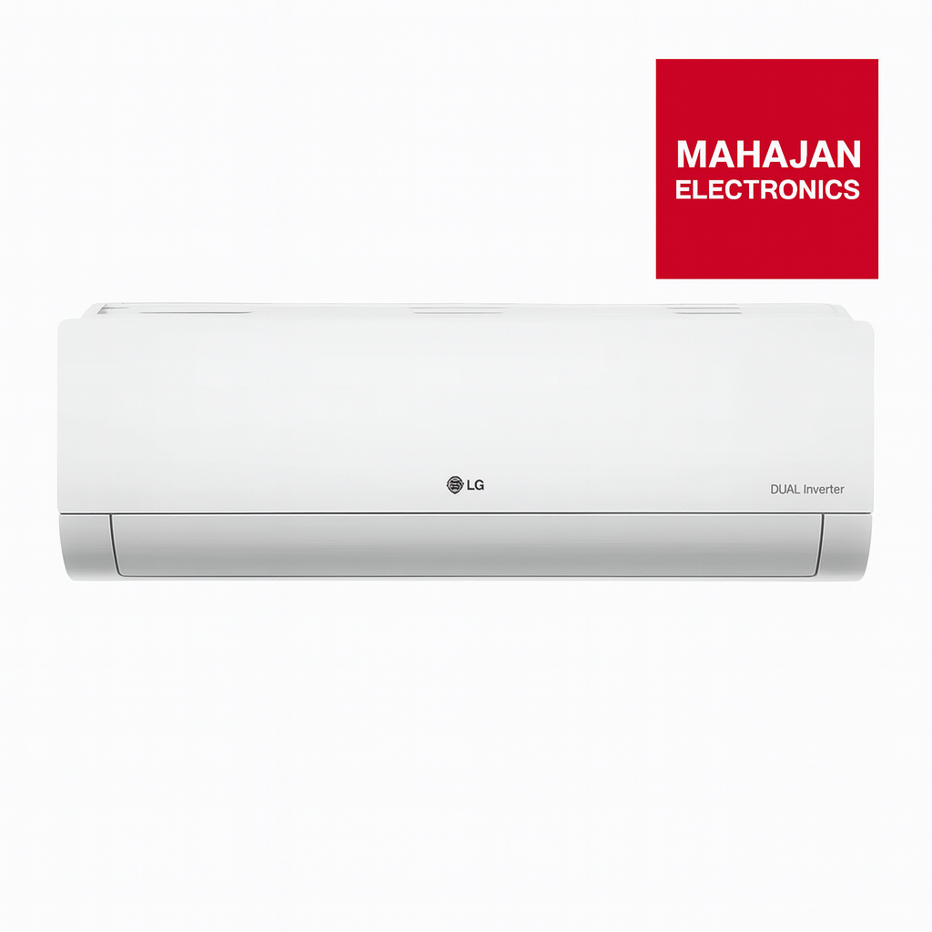 White LG air conditioner with Mahajan Electronics logo on a white background