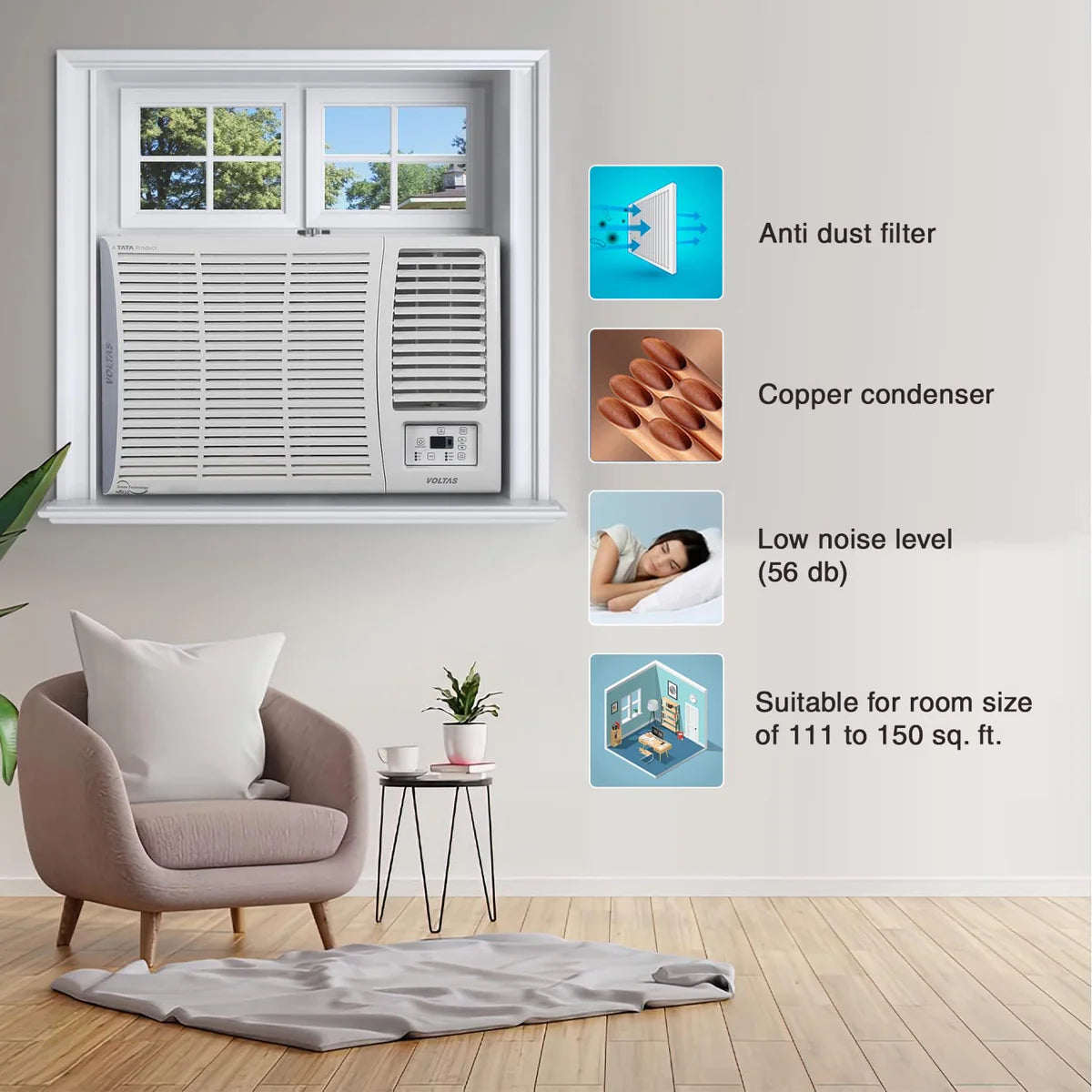 Voltas 183Inv Elite (2026 Series) 1.5 Ton 5 Star Inverter Window AC – Copper Condenser, Turbo Cooling, High Ambient Cooling up to 52°C, R32 Refrigerant-Online Mahajan Electronics