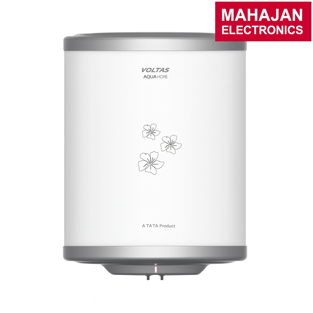White water heater with Volta logo and Mahajan Electronics branding on a white background