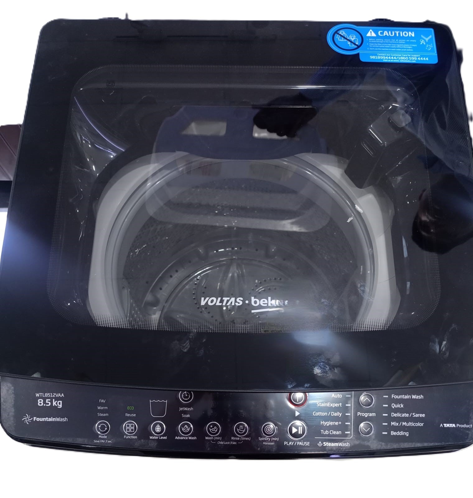 Voltas Beko WTL8512VAA/BPGJHD 8.5 Kg Fully Automatic Top Load Washing Machine | 5 Star | In-Built Heater | Black Voltas Beko