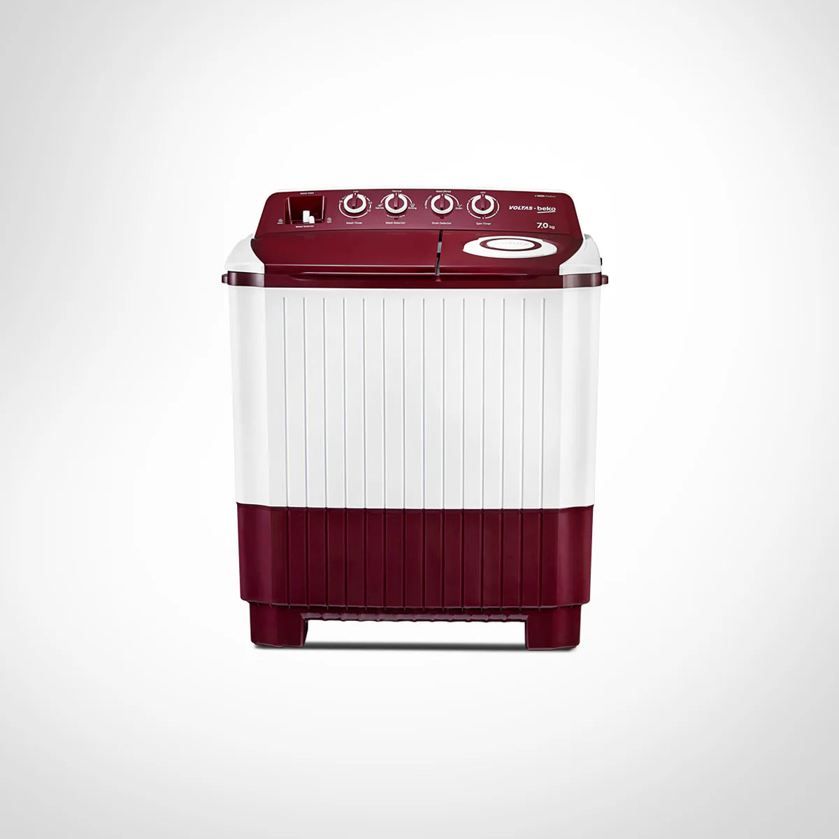 Voltas Beko WTT70DLIM/BRSSWH5POD 7 Kg Semi-Automatic Top Load Washing Machine – Burgundy | Collar Scrubber | Double Waterfall Wash | 1350 RPM | Rust-Proof Durable Body