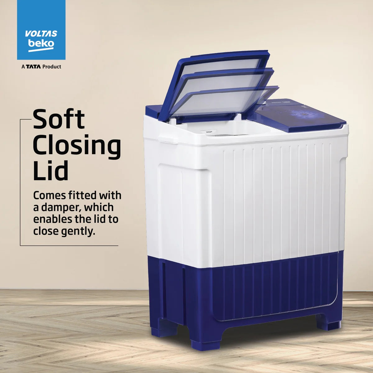 Voltas Beko WTT95UAA/BLSSWH5GFD 9.5 Kg Semi Automatic Top Load Washing Machine | 5 Star | Super Wave Pulsator | Color Blue-Online Mahajan Electronics