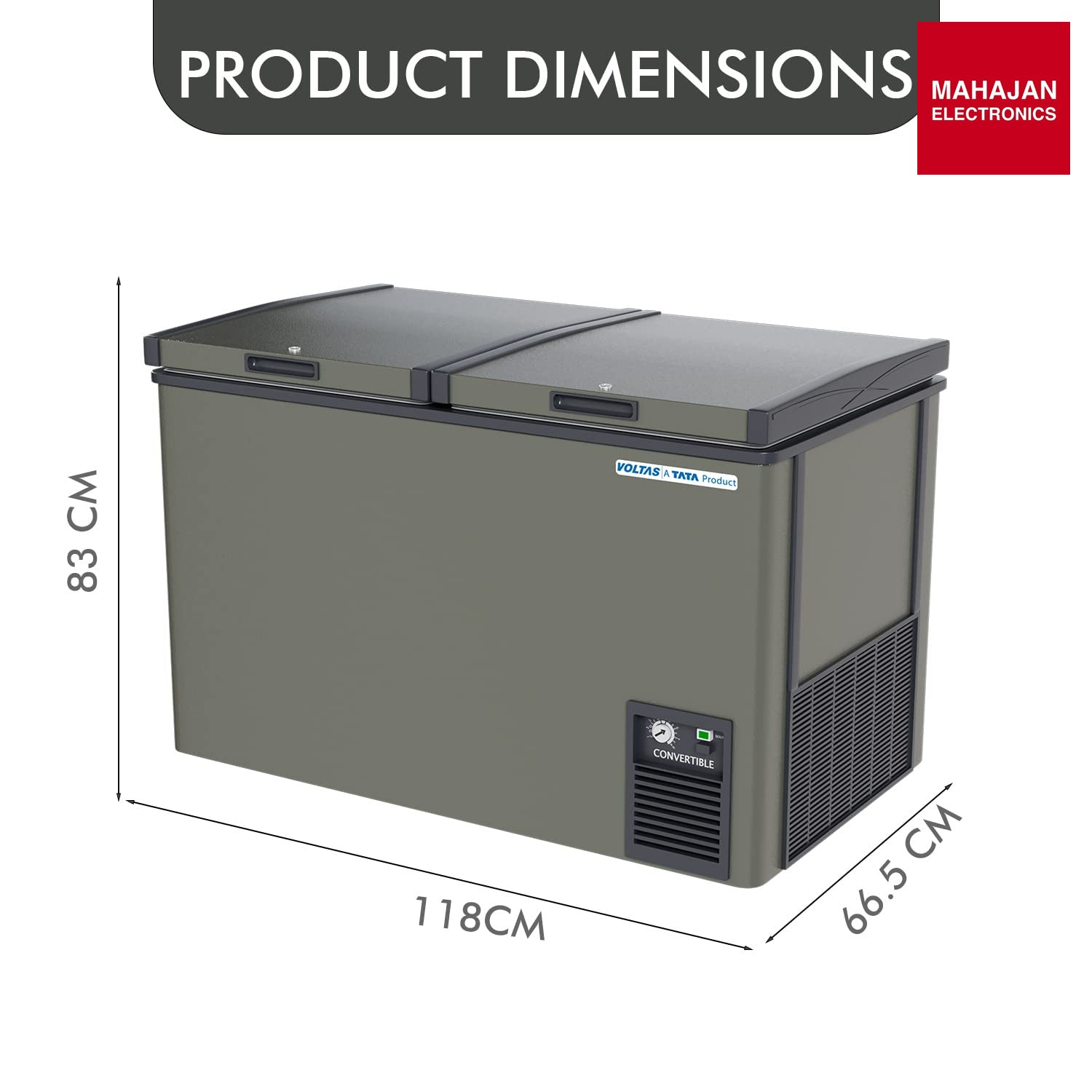 Voltas CVF320DB3-P-GE (2026) 303 Litre 2-Door Hard Top Deep Freezer | CFC-Free, Castor Wheels, Lockable – Mahajan Electronics Online.