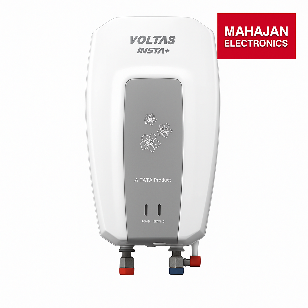 White water heater with Voltas Insta+ branding on a white background