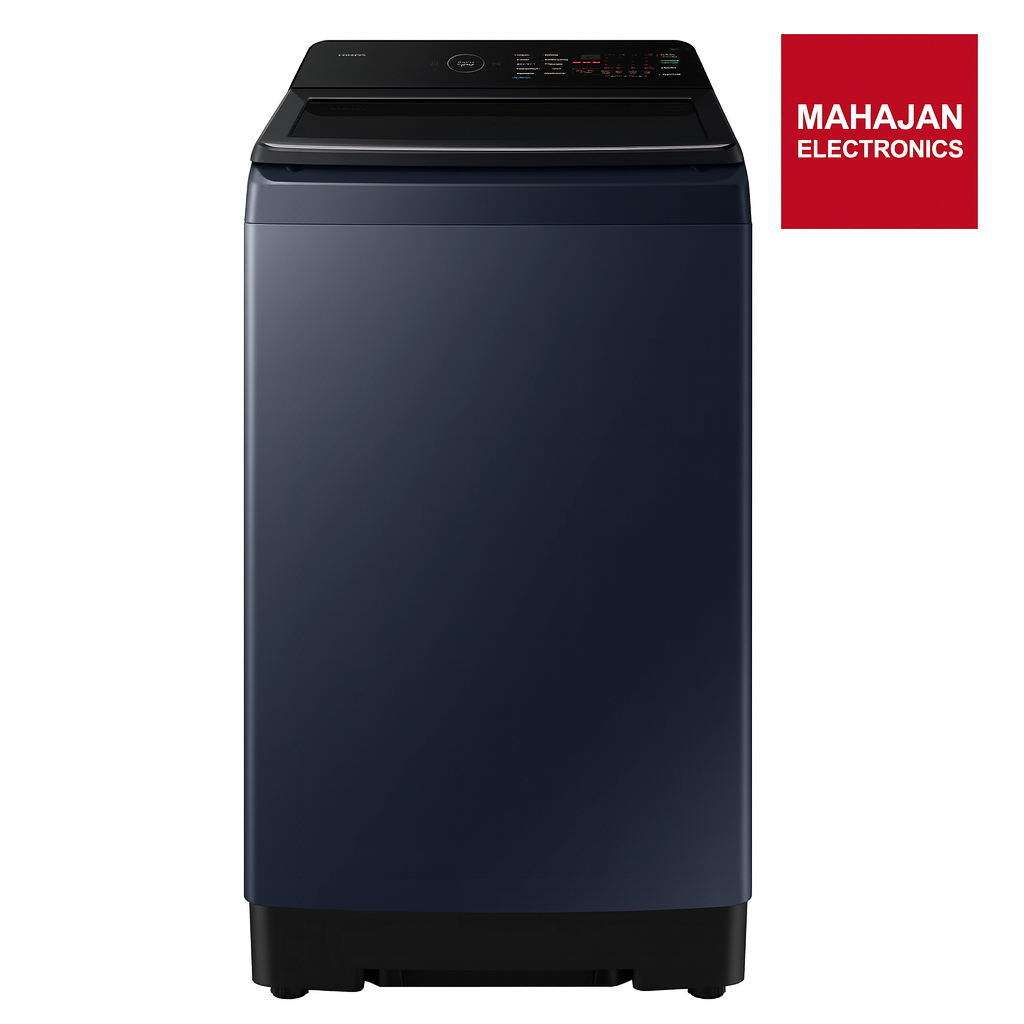 Black washing machine with Mahajan Electronics logo on a white background