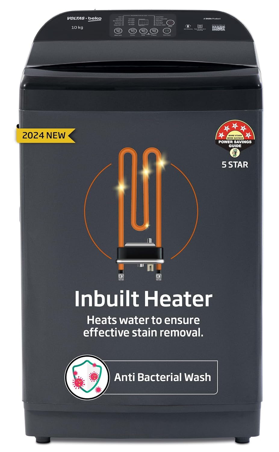 Voltas Beko WTL1006UEAH/DPBOHD 10 Kg 5 Star Fully Automatic Top Load Washing Machine with Inbuilt Heater – Dark Grey Mahajan Electronics online