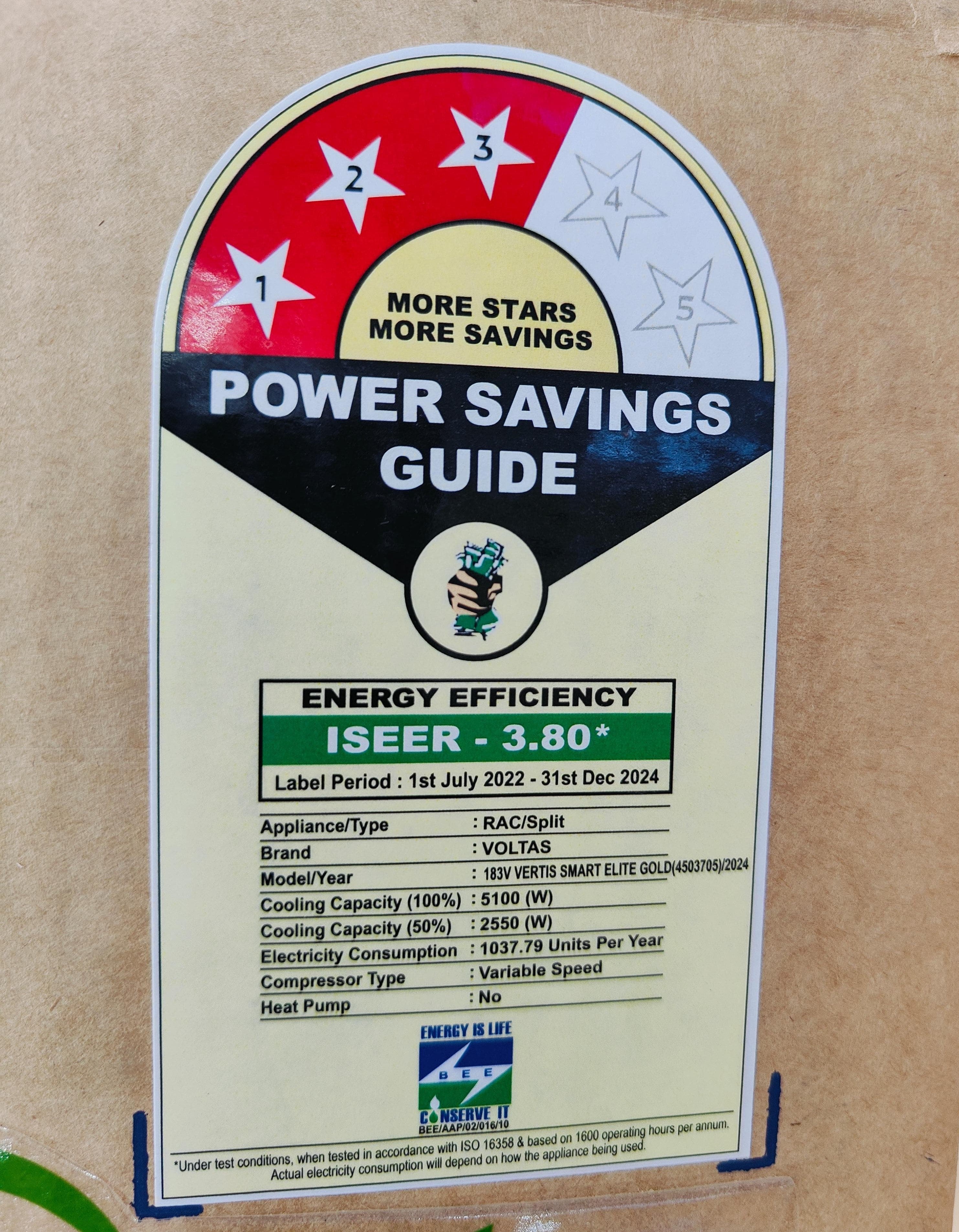 Voltas 183V Vertis Smart Elite Gold SmartAir Inverter AC, 1.5 Ton, 3 Star Mahajan Electronics Online