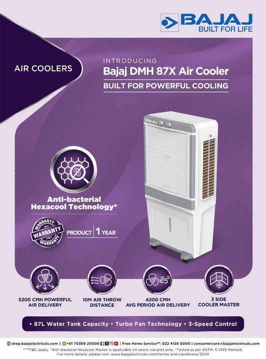BAJAJ 87 L DMH 87X Desert Air Cooler (White, 480162) Mahajan Electronics Online