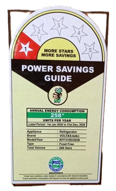 Voltas Beko RFF315D/1WPV100RXID 268L 1 Star Frost Free Double Door Refrigerator with NeoFrost Dual Cooling & Double Twist Ice Maker ( Hairline Silver )