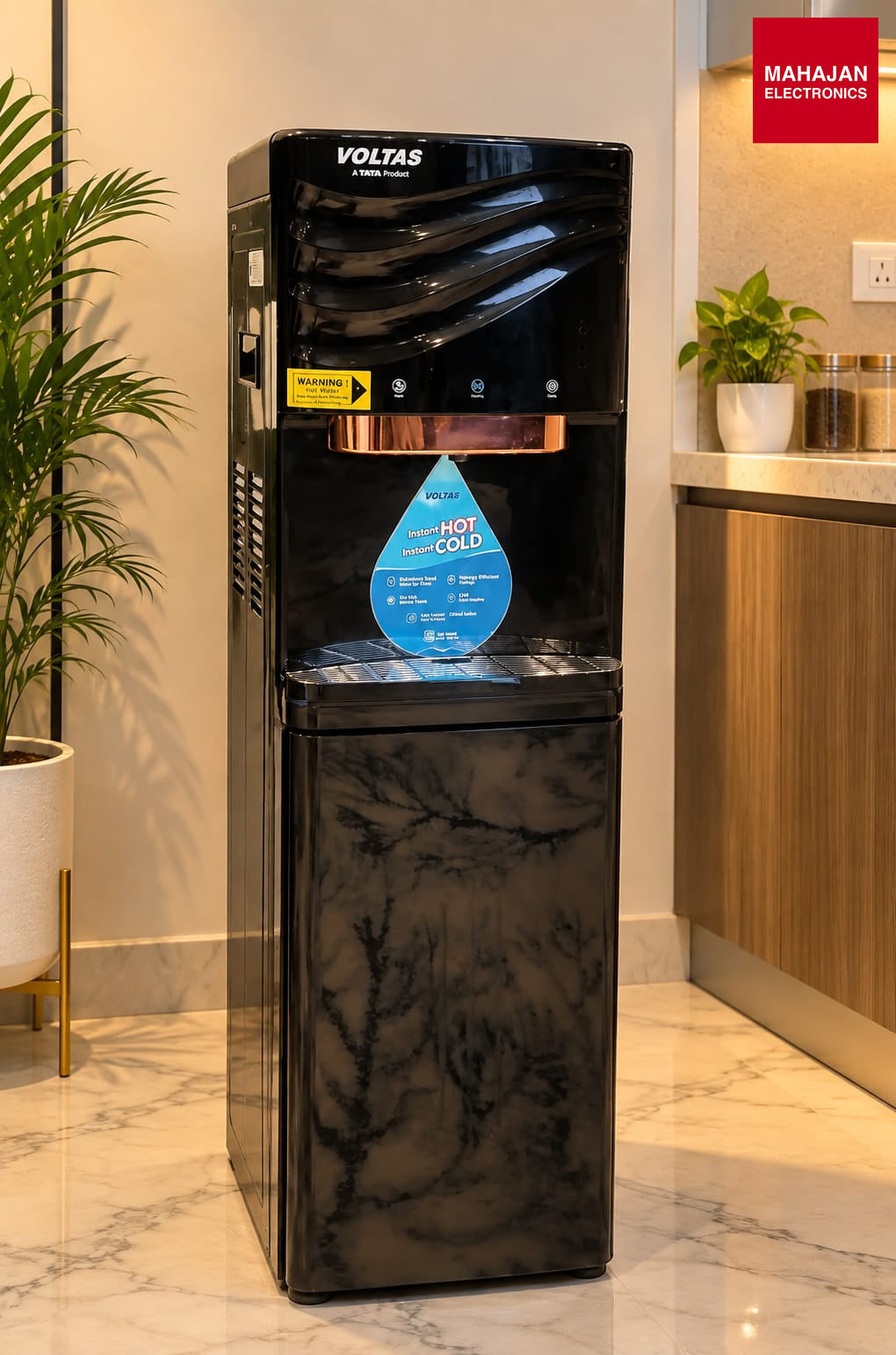 Voltas Mini magic BL – Black/CU Chrome Bottom Load Water Dispenser , Hot & Cold with Room Temperature Water Voltas online mahajan electronics
