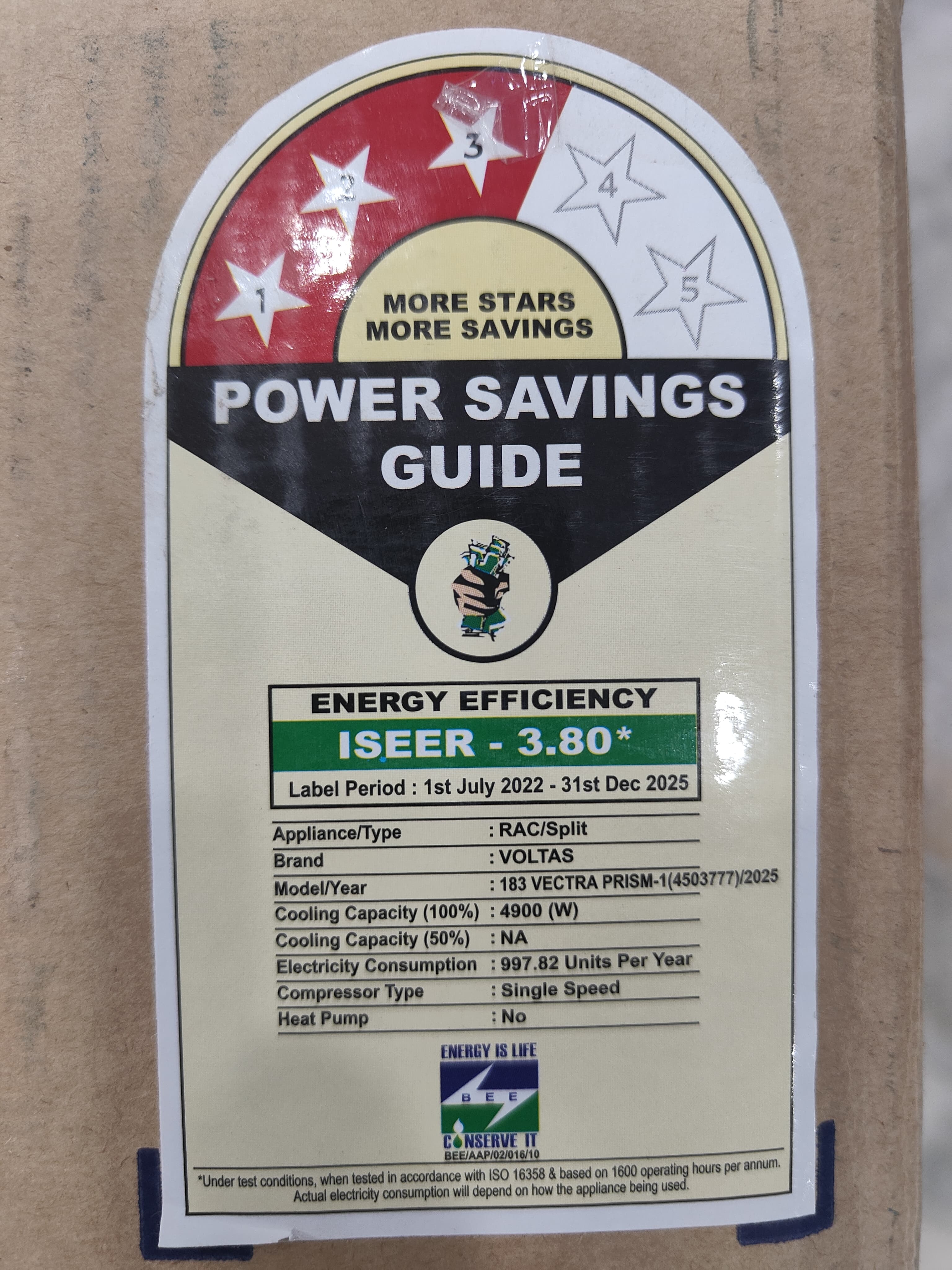 Voltas 183 Vectra Prism-1 1.5 Ton 3 Star Fixed Speed Split AC (Copper, LED Display, Anti-dust Filter, White) Mahajan Electronics online