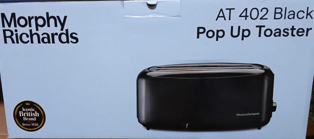 Morphy Richards AT402 4 Slice Pop-up Toaster, 1450W, 7 Browning Levels, Wide Slots, Removable Crumb Tray – Black Mahajan Electronics Online