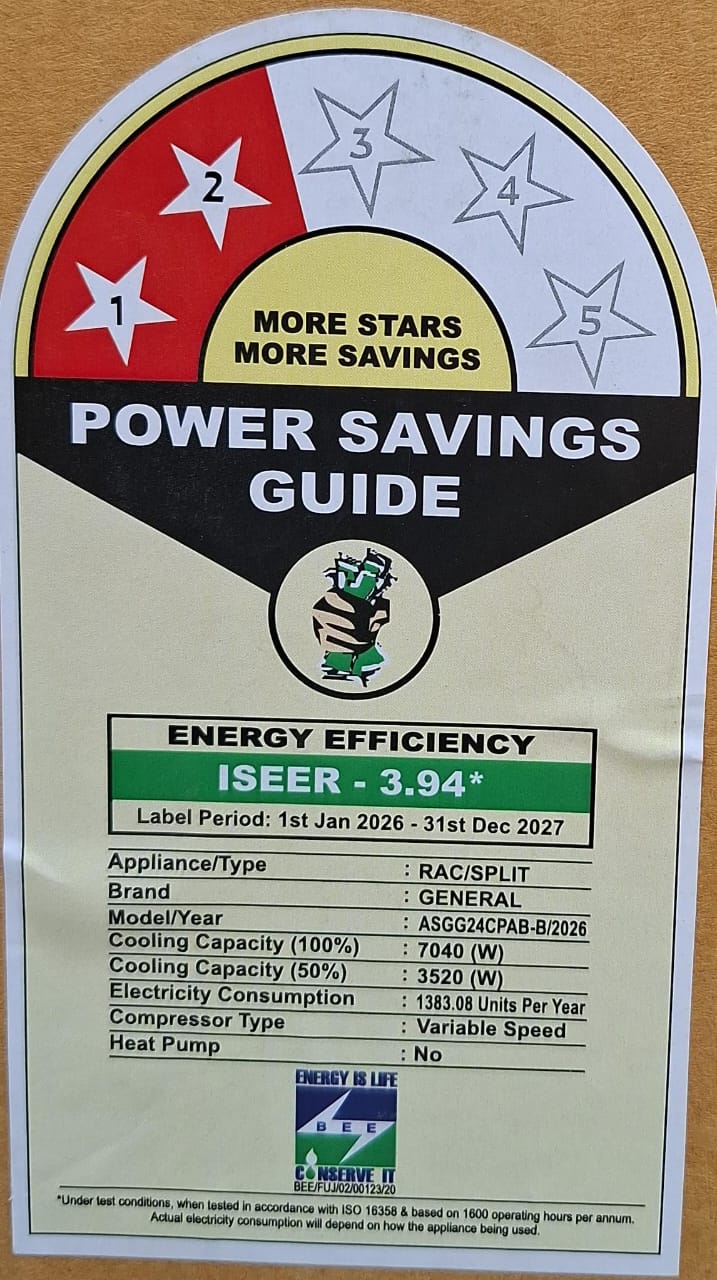 O General ASGG18CPAB-B 1.5 Ton 2 Star Inverter Split AC (Copper, Hyper Tropical Rotary Compressor, R32, Coanda Airflow) – Free Installation