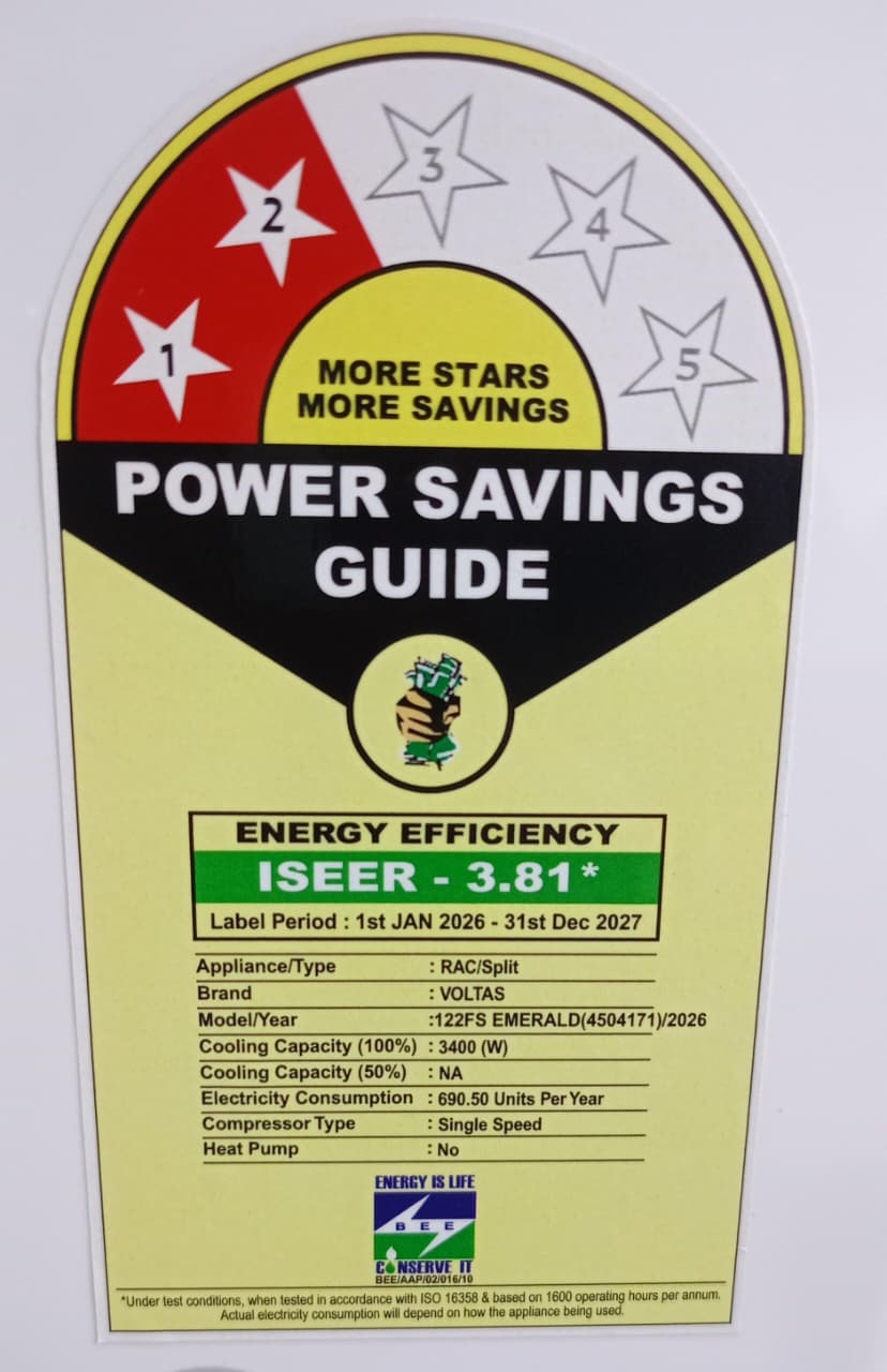 Voltas 122FS Emerald 1 Ton 2 Star Fixed Speed Split AC , Turbo Cooling