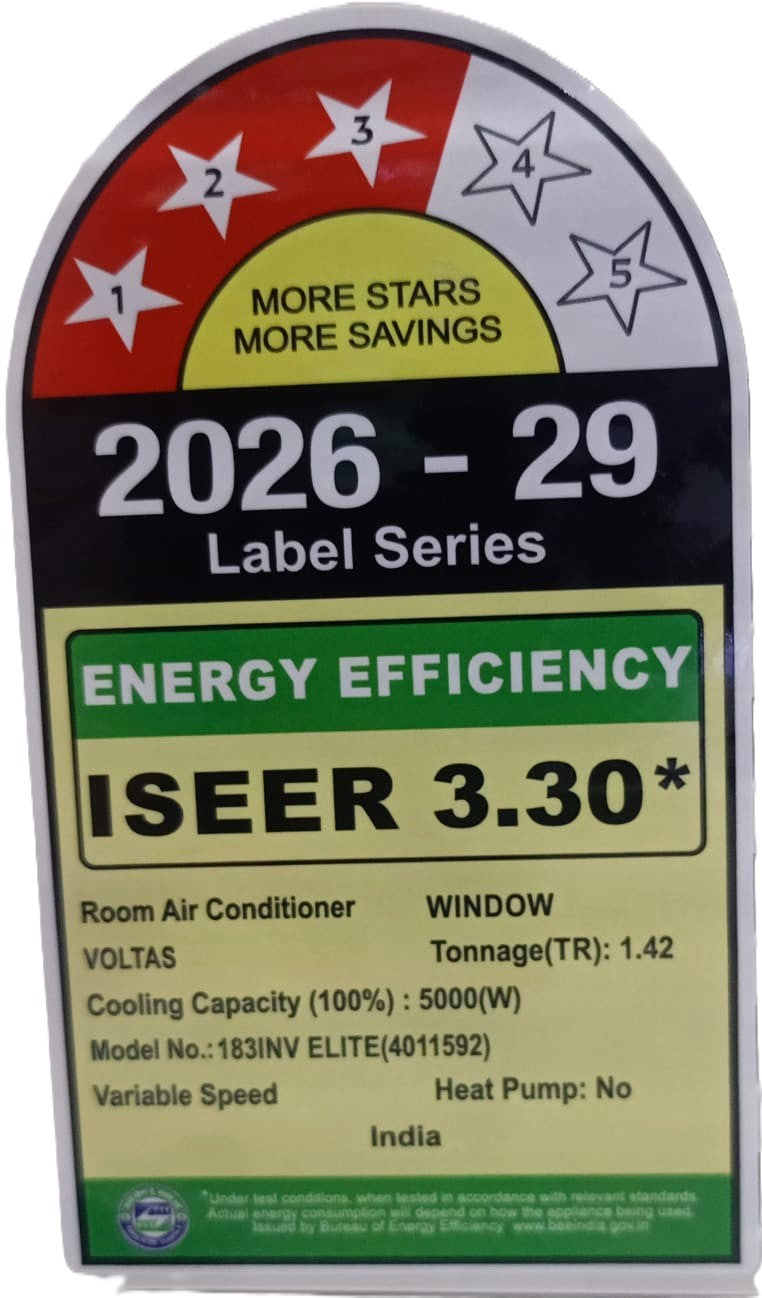 Voltas 183Inv Elite (2026 Series) 1.5 Ton 5 Star Inverter Window AC – Copper Condenser, Turbo Cooling, High Ambient Cooling up to 52°C, R32 Refrigerant Voltas