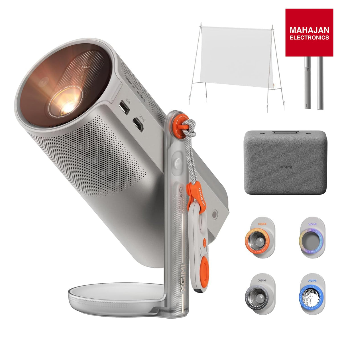 XGIMI MoGo 4 Limited Edition Complete Set 1080p Portable Projector with Google TV, Netflix, PowerBase & 70" Screen (Neutral White) – Mahajan Electronics Online.