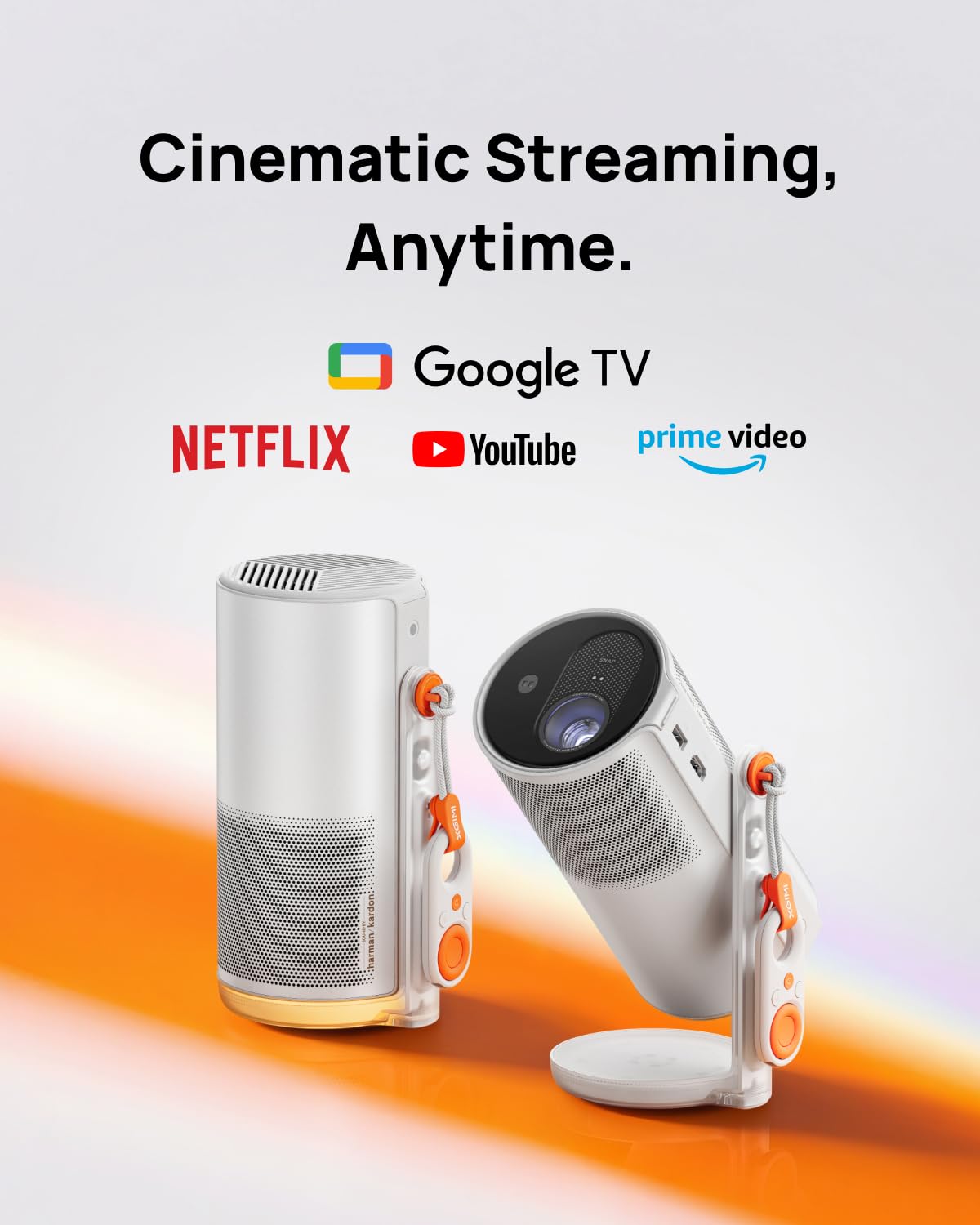 XGIMI MoGo 4 New Launch Portable DLP Projector, 1080P FHD, 360°Adjustable Stand, 2×6W Harman Kardon Speakers, Sunset Filter | Certified Google TV & Netflix, 2 x 6W Harman Kardon, Wifi, Bluetooth, Include Sunset Filter-Online Mahajan Electronics