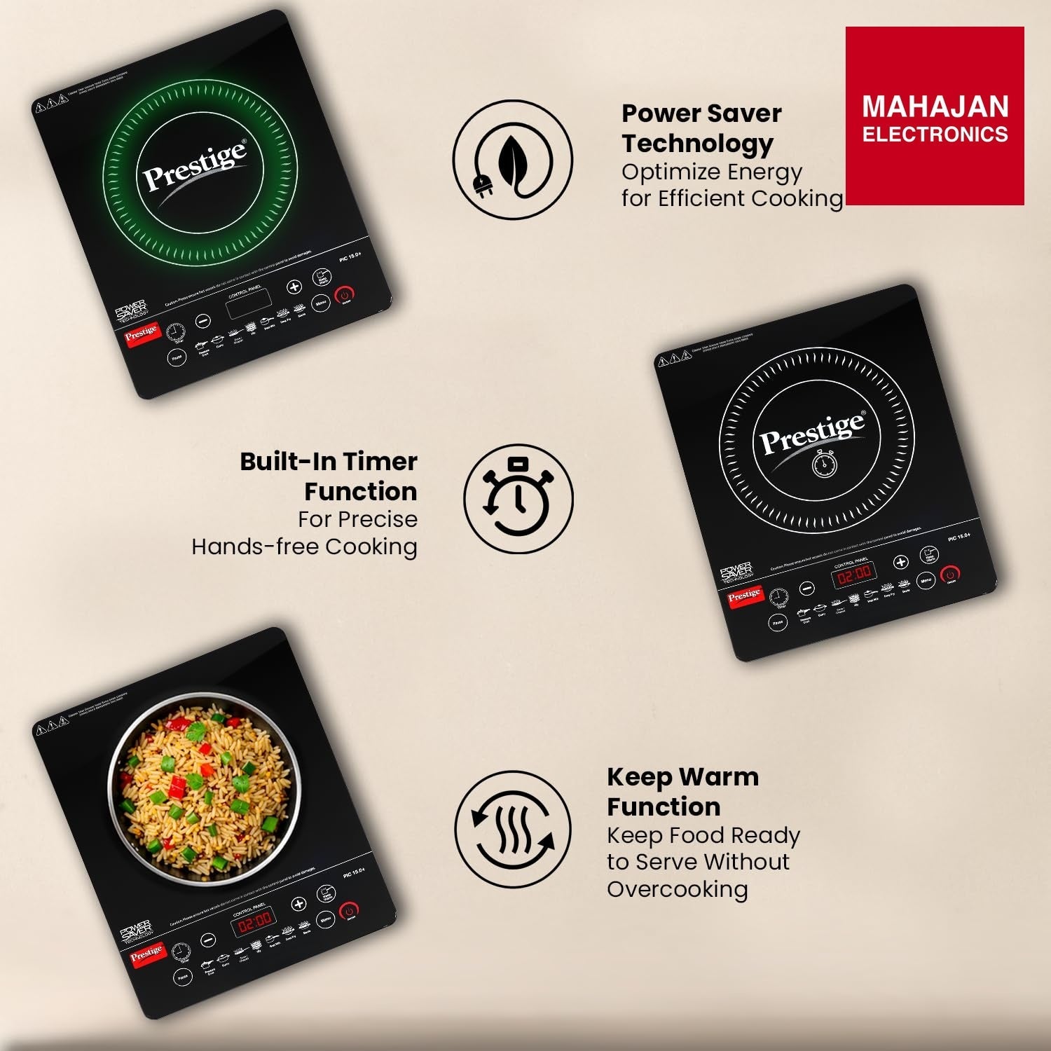 Prestige PIC 15.0 Plus 1900 Watts Induction Cooktop | 4KV Surge Protection | 7 Preset Indian Menu Options β Mahajan Electronics Online.