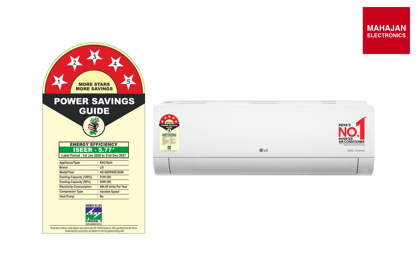 LG AS-Q20ENZE 5 Star (1.5) Split AC, AI Convertible 6-in-1, AI Dual Inverter, Diet Mode+, Viraat Mode, 100% β Mahajan Electronics Online.