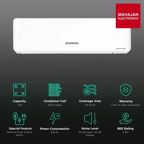 O General ASGG12CPWA-B 1 Ton 3 Star Inverter Split AC | Copper Condenser | R32 Refrigerant | Free – Mahajan Electronics Online.