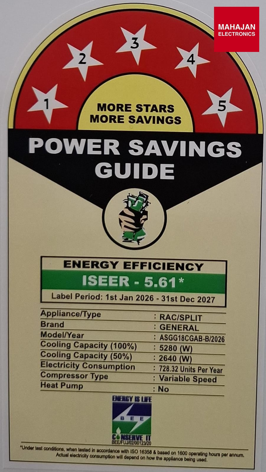 O’General ASGG18CGAB-B 1.5 Ton 5 Star Inverter Split Ac (2026) with Copper Condenser, R32 Refrigerant-Online – Mahajan Electronics Online.