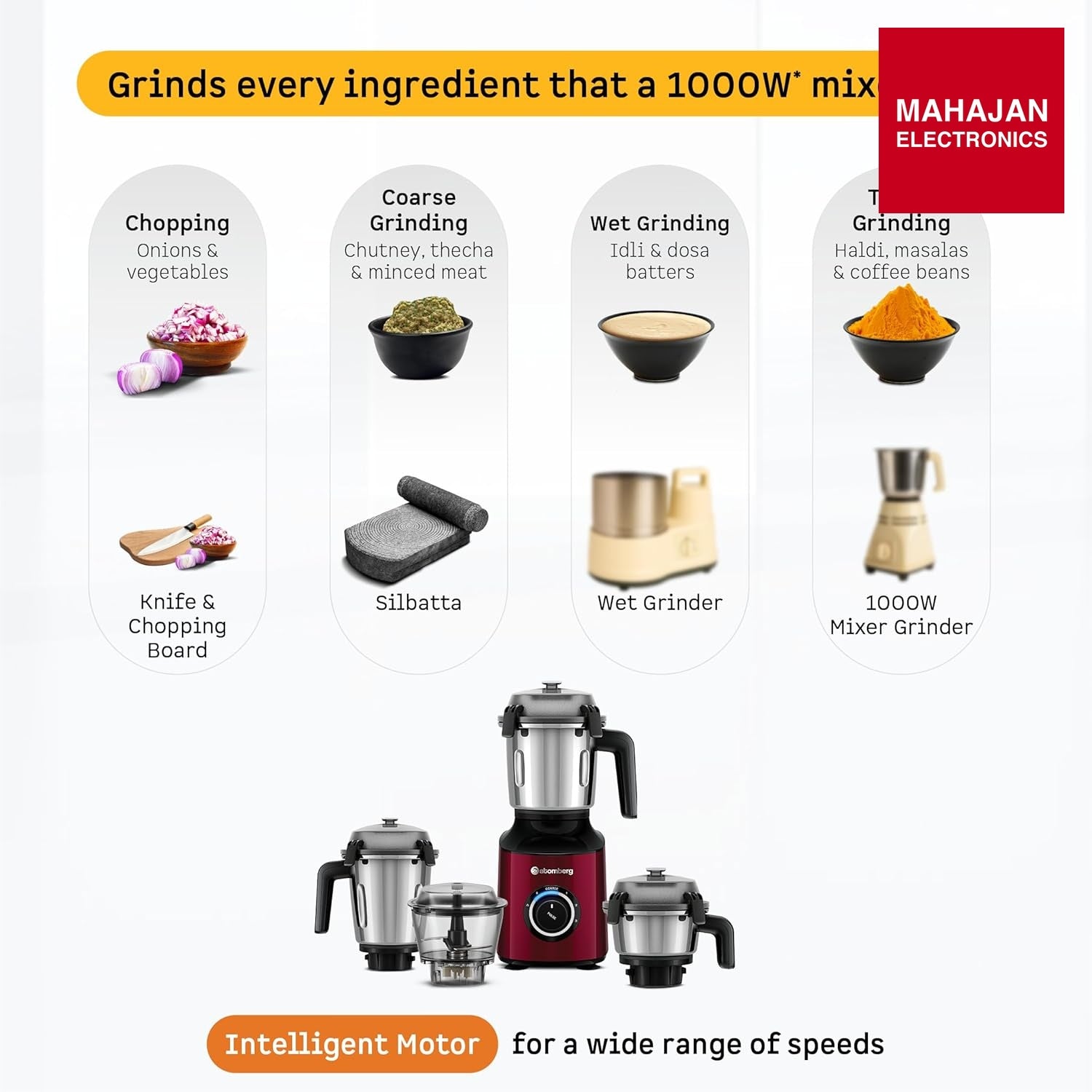 Atomberg Zenova Mixer Grinder | Unique Coarse Mode for Silbatta-like Texture | Intelligent BLDC Motor β Mahajan Electronics Online.