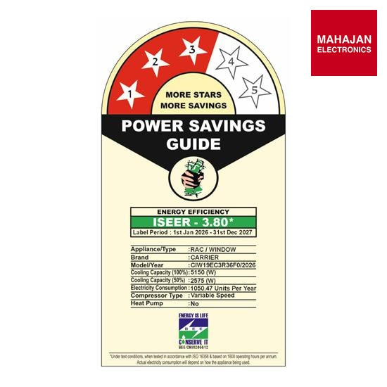 Carrier 19K ESTRELLA GXI (CIW19EC3R36F0) 1.5Ton 3 Star Window Inverter AC (Copper, Dust Filter & Turbo Mode – Mahajan Electronics Online.