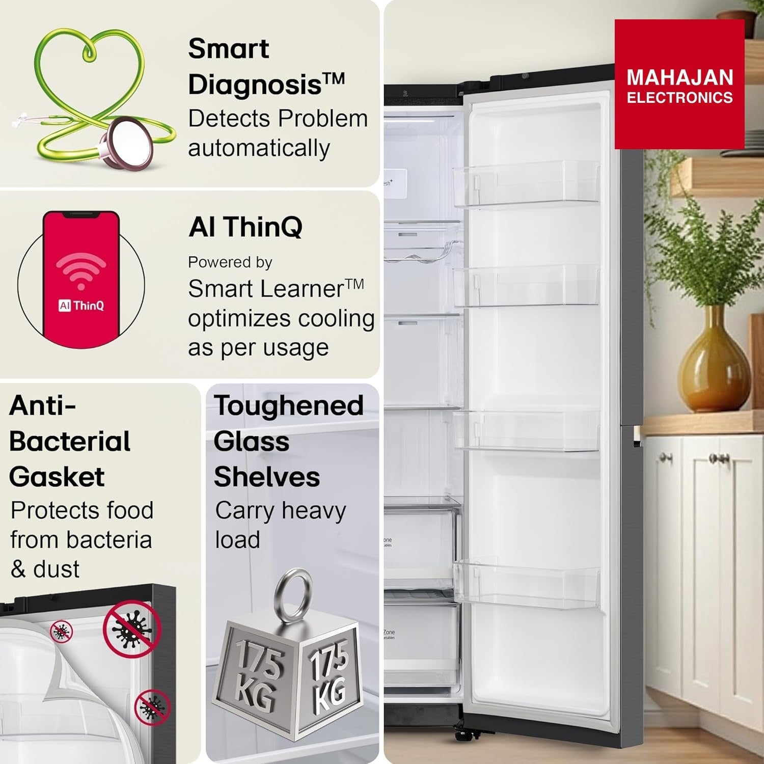 LG GL-L257CMC3 630 L, 3 Star, Frost-Free, Double Door, Door Cooling+, Hygiene Fresh+, Smart Inverter, Wi-Fi – Mahajan Electronics Online.