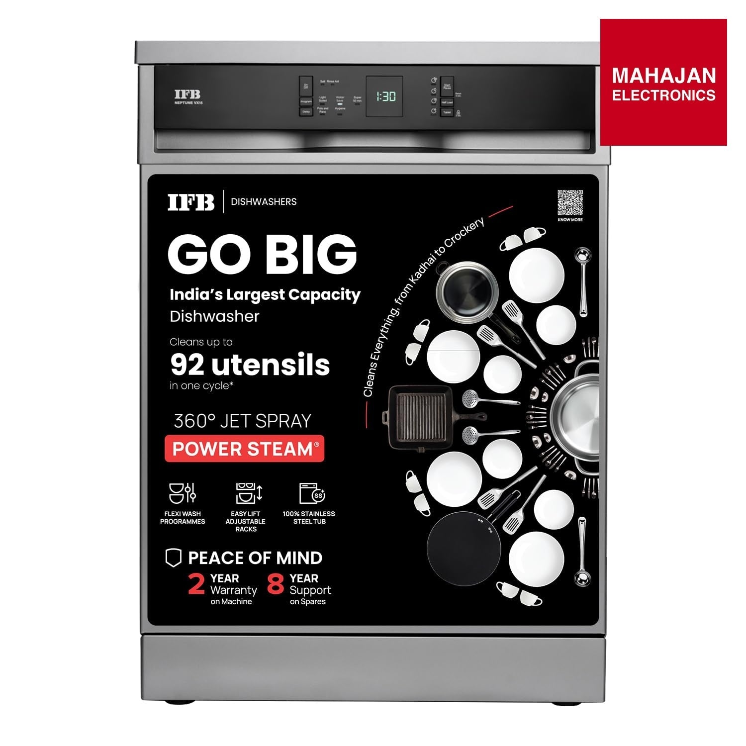 IFB Neptune VX15 15 Place Settings with DeepClean® Technology Freestanding Dishwasher ( Dark Silver, 70° Hot – Mahajan Electronics Online.