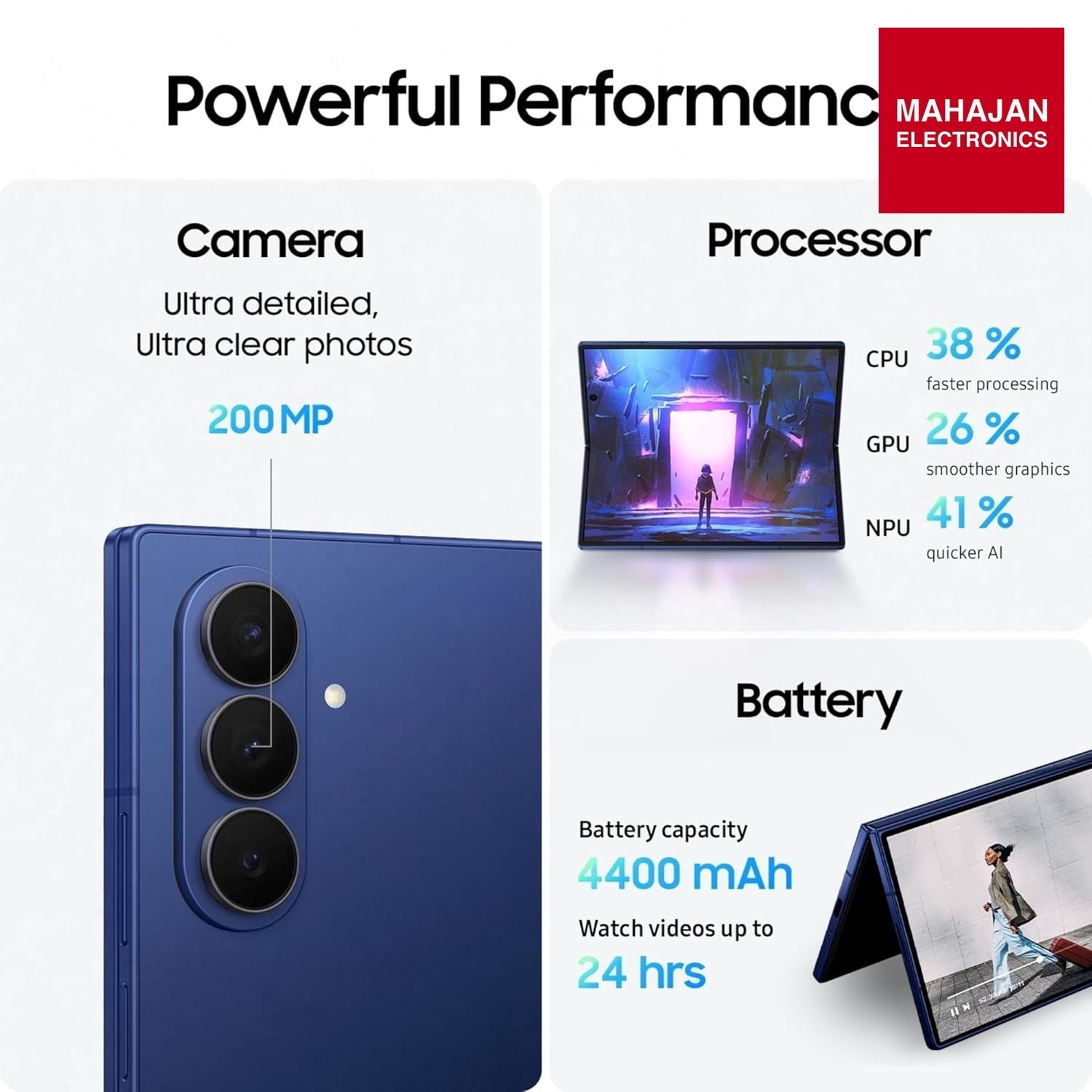 Samsung Galaxy Z Fold7 5G Smartphone with Galaxy AI (Blue Shadow, 12GB RAM, 256GB Storage), Ultra Sleek – Mahajan Electronics Online.
