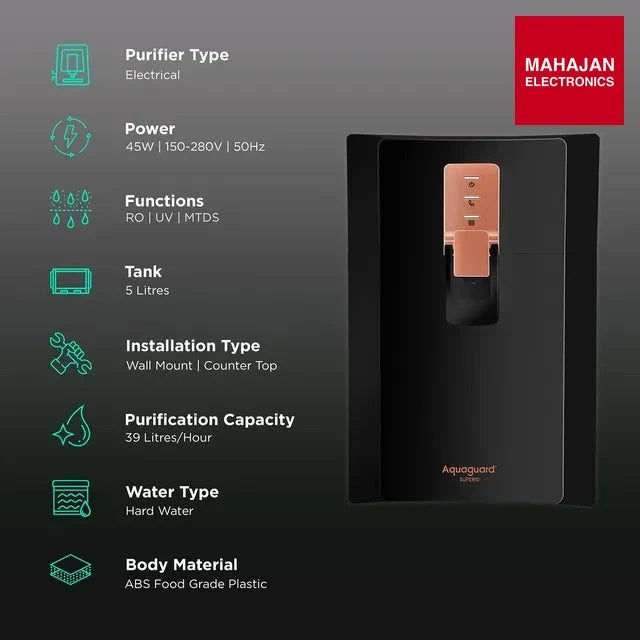 Aquaguard Enrich Superio 5L RO + UV + MTDS + SS Smart Water Purifier with 7 Stage Purification – Mahajan Electronics Online.