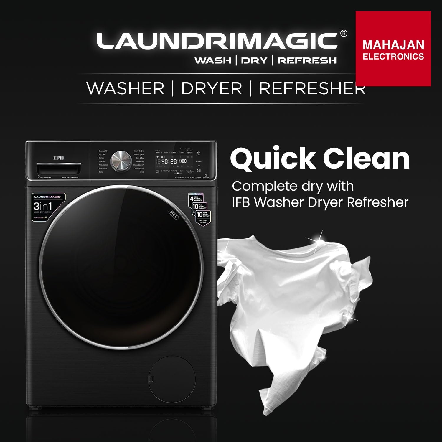 IFB EXECUTIVE PLUS ZXB 10 Kg/7 Kg/3 Kg 3-in-1, AI Powered, Fully Automatic Washer Dryer Refresher (IFB – Mahajan Electronics Online.
