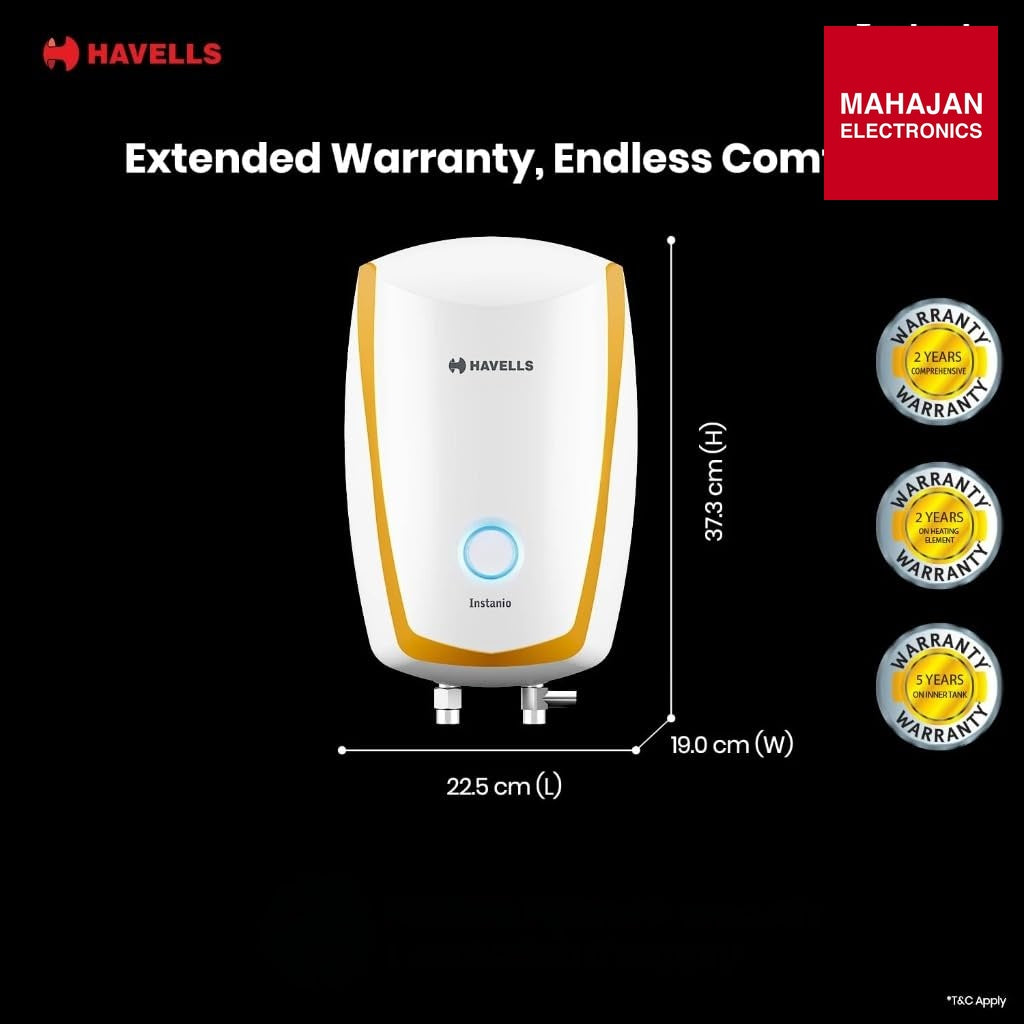 Havells Instanio 3L Instant Water Heater(Geyser)|Temp. Sensing LED Indicator| Rust & Shock Proof Body| ISI – Mahajan Electronics Online.