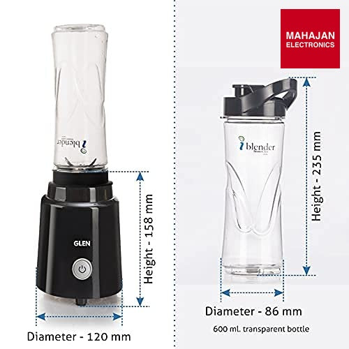 Glen SA 4047 BL Electric Personal Blender 200W 0.6 Litres BPA free Bottle with carry handle - Black , 2 Years – Mahajan Electronics Online.