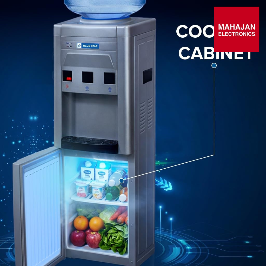 Blue Star BWD3FMRGA-G Water Dispenser with Refrigerator | Hot, Cold & Normal Water | 15L Cooling Cabinet | Floor Standing Water Cooler | Grey – Mahajan Electronics Online.