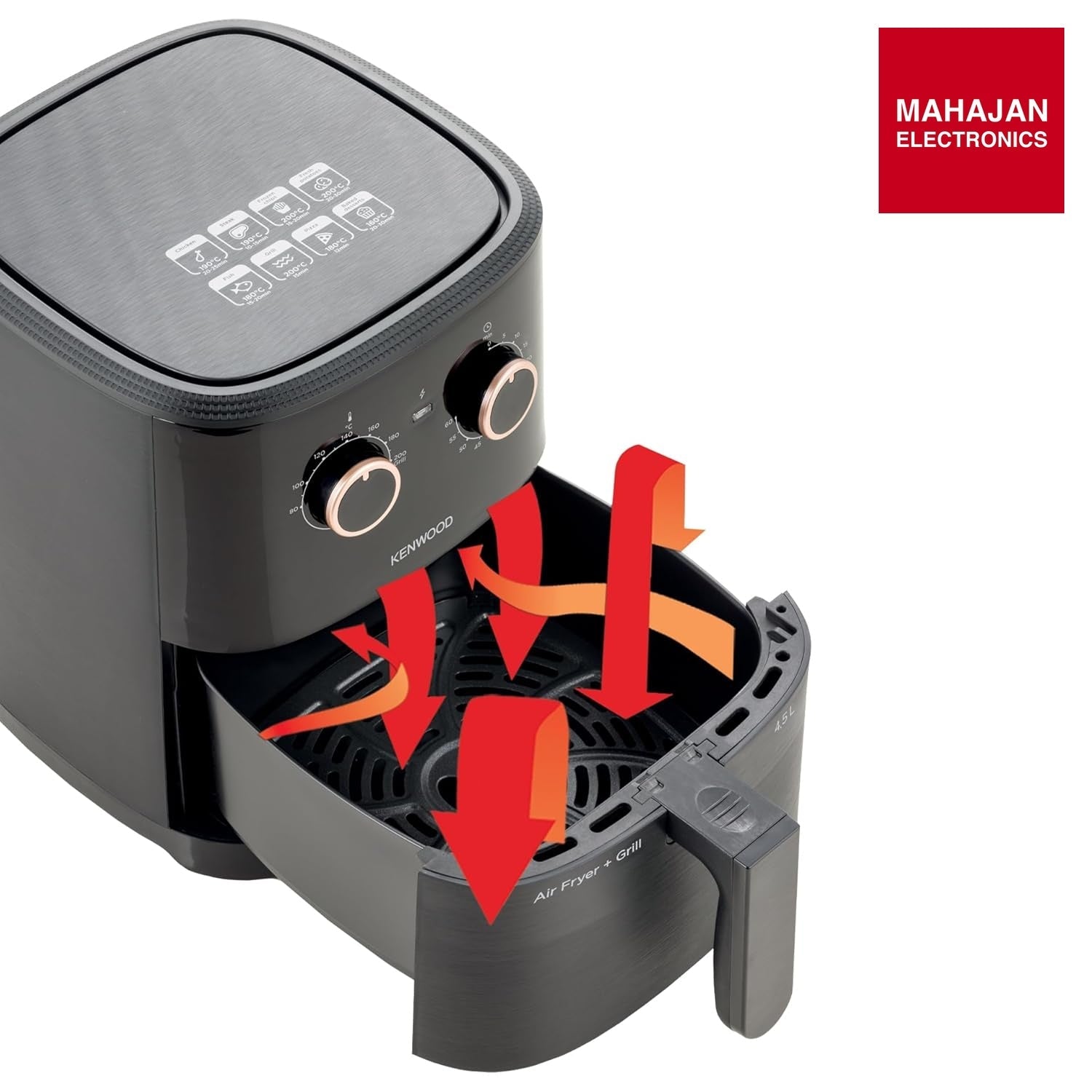 KENWOOD HFP40.000BK Airfryer + Grill XL 4.5L 1300W Air Fryer with Grill Function, Recipe Book, Rapid Hot Air – Mahajan Electronics Online.
