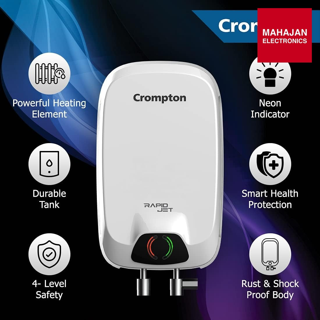 Crompton Rapid Jet 5-L Instant Water Heater with Advanced 4 level Safety (White) – Mahajan Electronics Online.