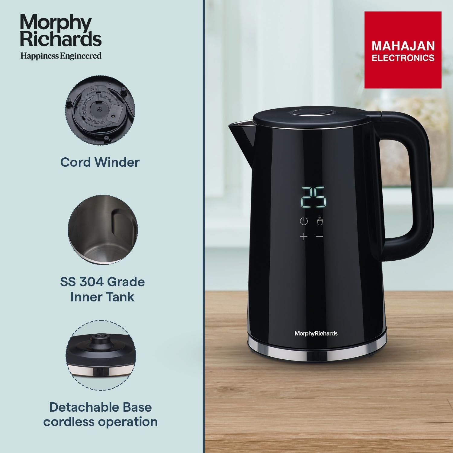 Morphy Richards Windsor Series 1.7 Litre Digital Electric Kettle|Digital Display with Touch Controls|Strix – Mahajan Electronics Online.