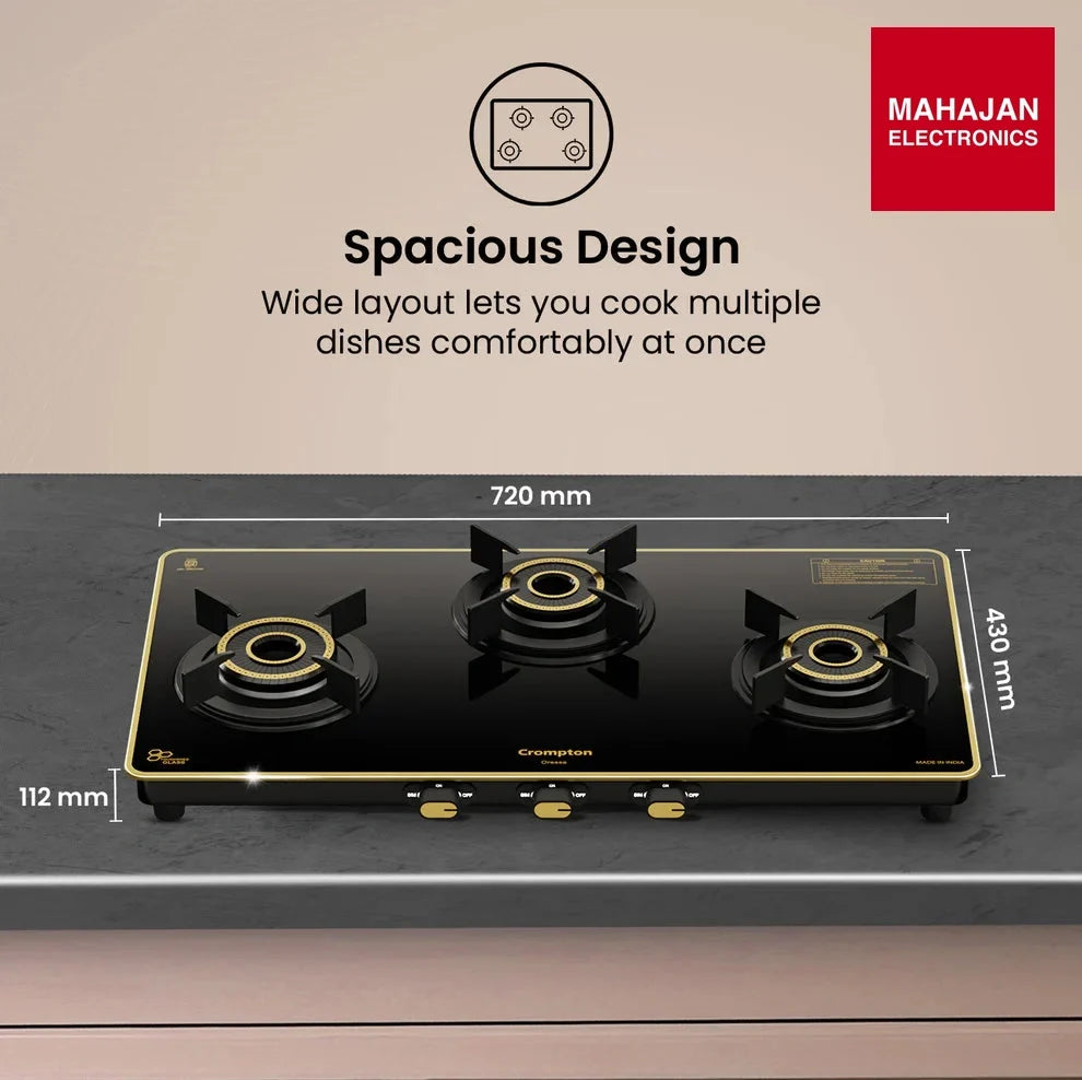 Crompton Oressa CKT-ORR723-MSB 3 Burner 72 cm Slim Glass Cooktop – Mahajan Electronics Online.