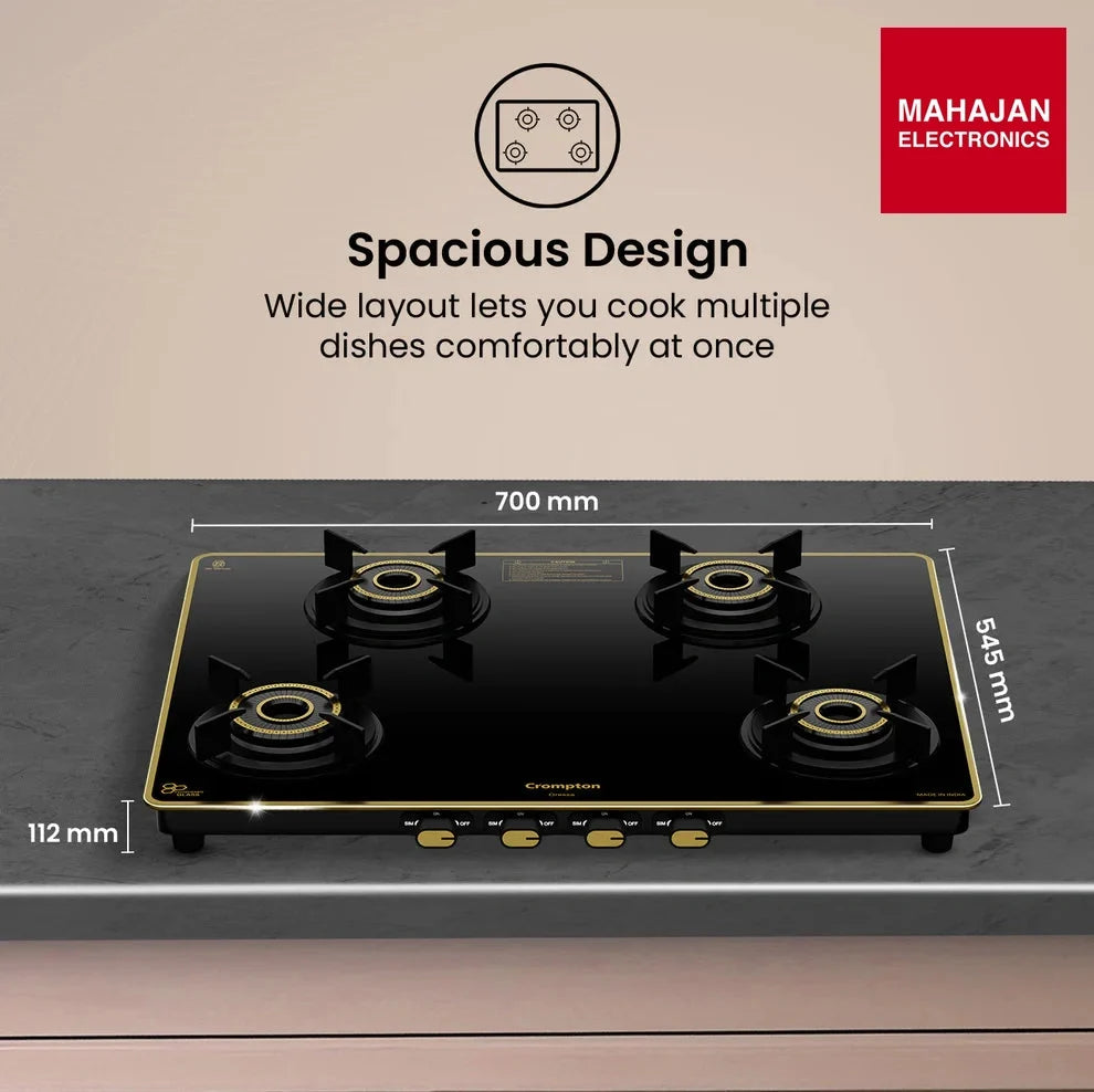 Crompton Oressa CKT-ORR704-MSB 4 Burner 70 cm Slim Glass Cooktop – Mahajan Electronics Online.