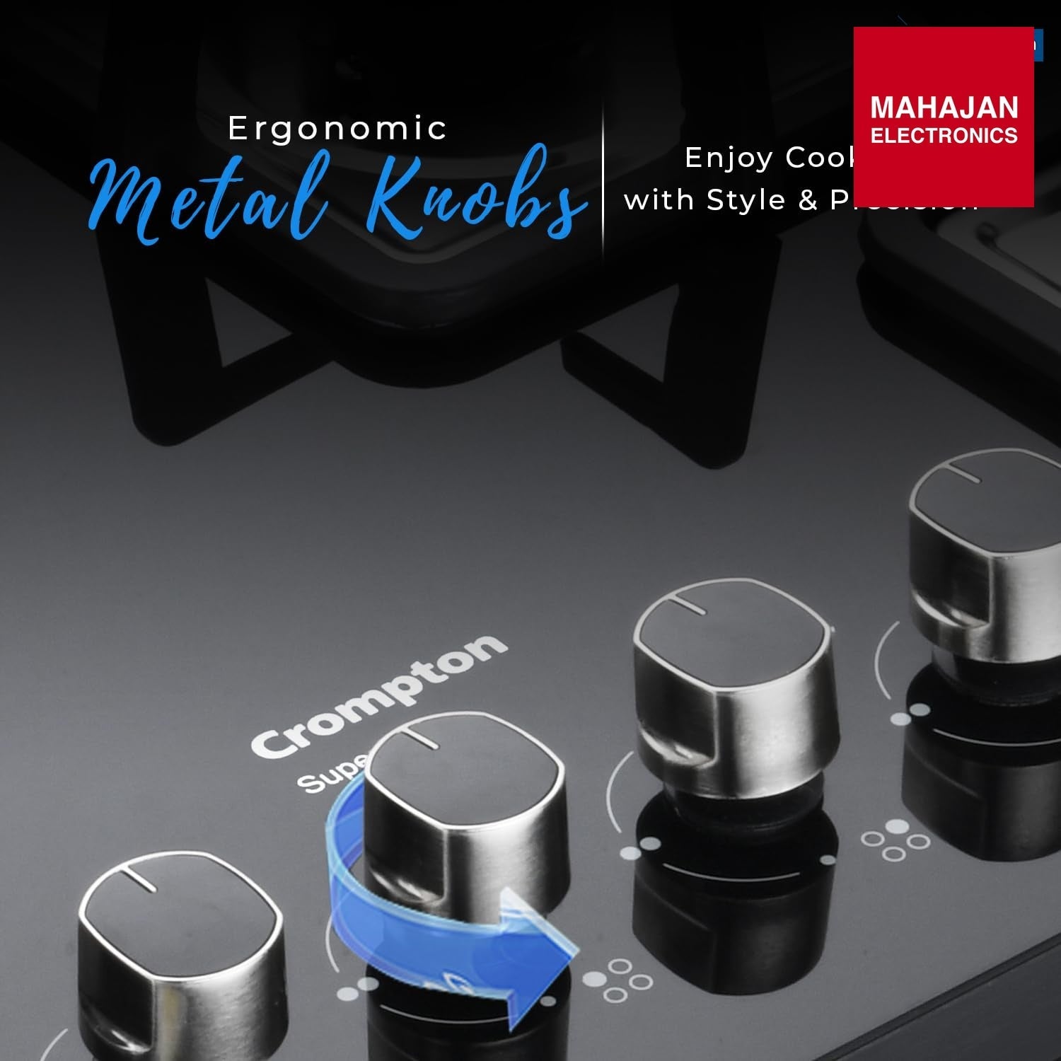 Crompton TAB-SMHB784-MBL SuperSlim Matt 78 cm 4 Burner Hob with Auto Ignition, Brass Burners and Toughened – Mahajan Electronics Online.